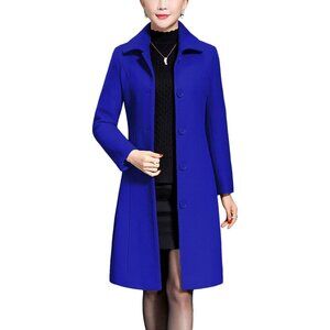 Women's Blue Wool Trench Coat Winter Long Thick Overcoat Walker Coats